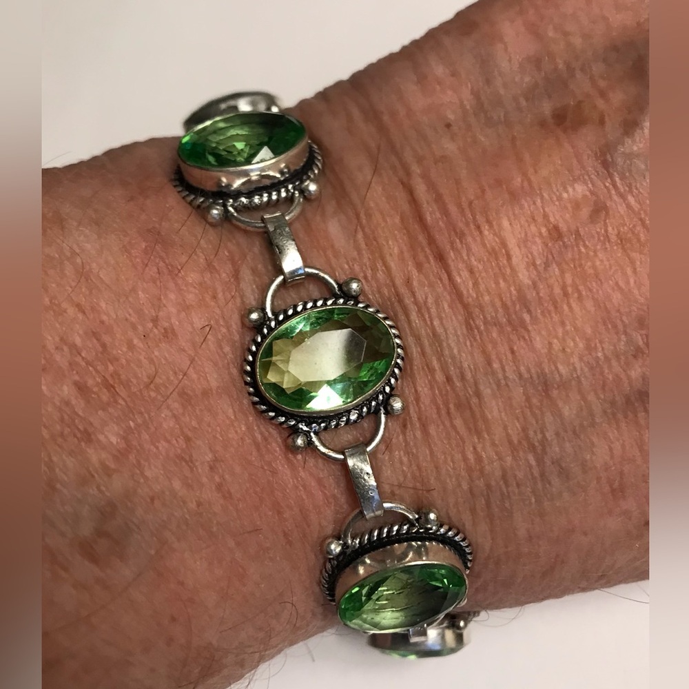 Peridot Stamped 925 Sterling Silver Bracelet